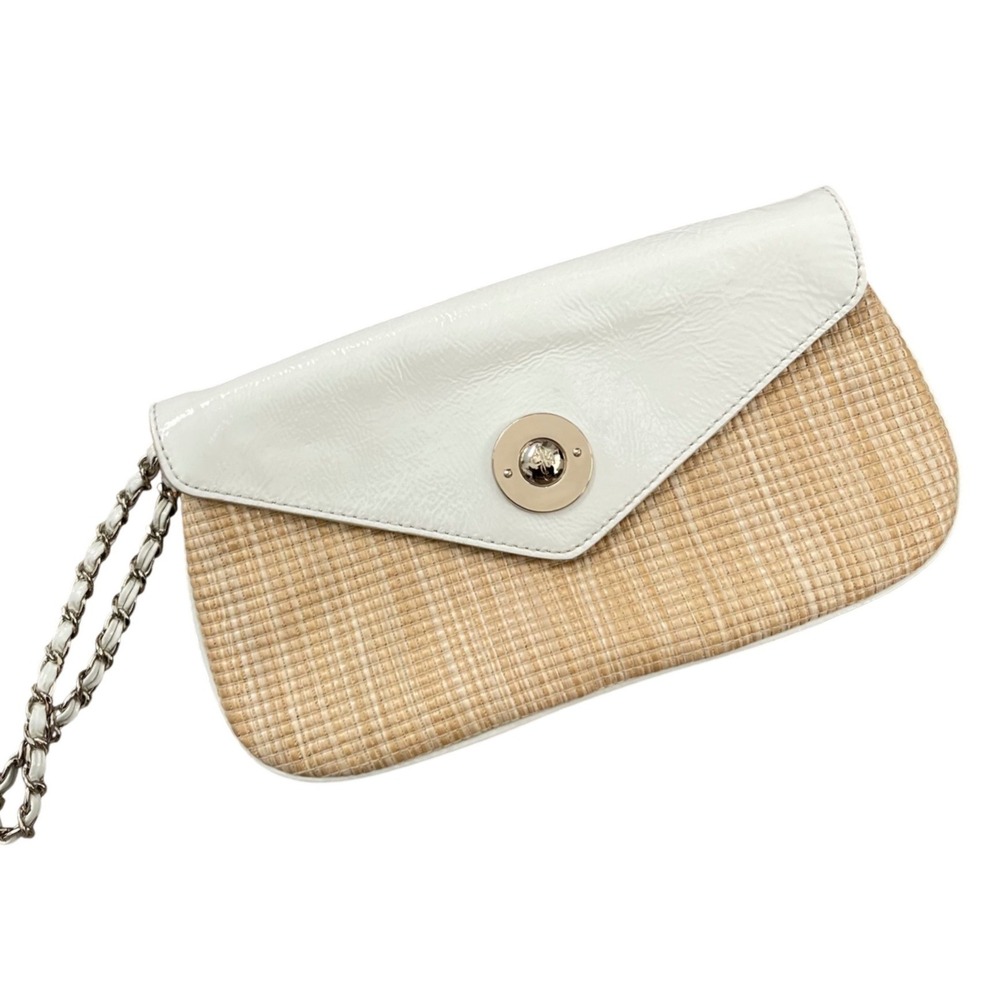 Cole Haan Straw Clutch Womens Medium White Beige Coastal Preppy Woven Wristlet